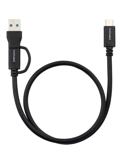 Cable USB 3.2 Tipo-C Nanocable 10.01.4800/ USB Tipo-C Macho/ USB Macho - USB Tipo-C Macho/ Hasta 60W/ 10Gbps/ 50cm/ Negro