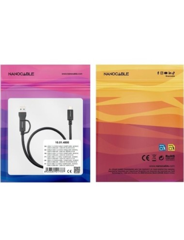 Cable USB 3.2 Tipo-C Nanocable 10.01.4800/ USB Tipo-C Macho/ USB Macho - USB Tipo-C Macho/ Hasta 60W/ 10Gbps/ 50cm/ Negro