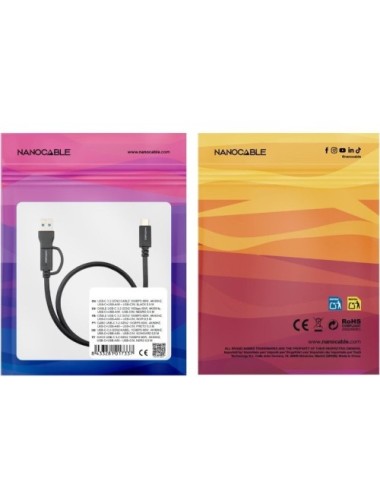 Cable USB 3.2 Tipo-C Nanocable 10.01.4801/ USB Tipo-C Macho/ USB Macho - USB Tipo-C Macho/ Hasta 60W/ 10Gbps/ 1m/ Negro