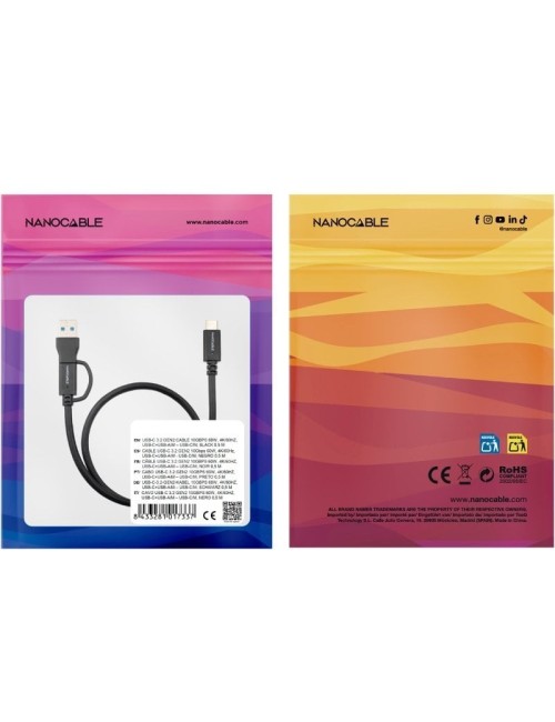 Cable USB 3.2 Tipo-C Nanocable 10.01.4801/ USB Tipo-C Macho/ USB Macho - USB Tipo-C Macho/ Hasta 60W/ 10Gbps/ 1m/ Negro