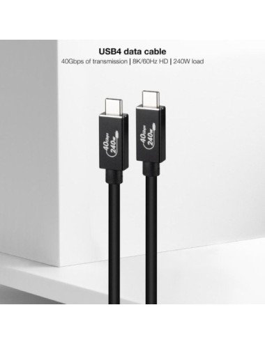 Cable USB 4.0 Nanocable 10.01.5001/ USB Tipo-C Macho - USB Tipo-C Macho/ Hasta 240W/ 40Gbps/ 1m/ Negro