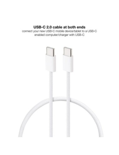 Cable USB 2.0 Tipo-C Nanocable 10.01.6001-CO/ USB Tipo-C Macho - USB Tipo-C Macho/ Hasta 60W/ 480Mbps/ 1m/ Blanco
