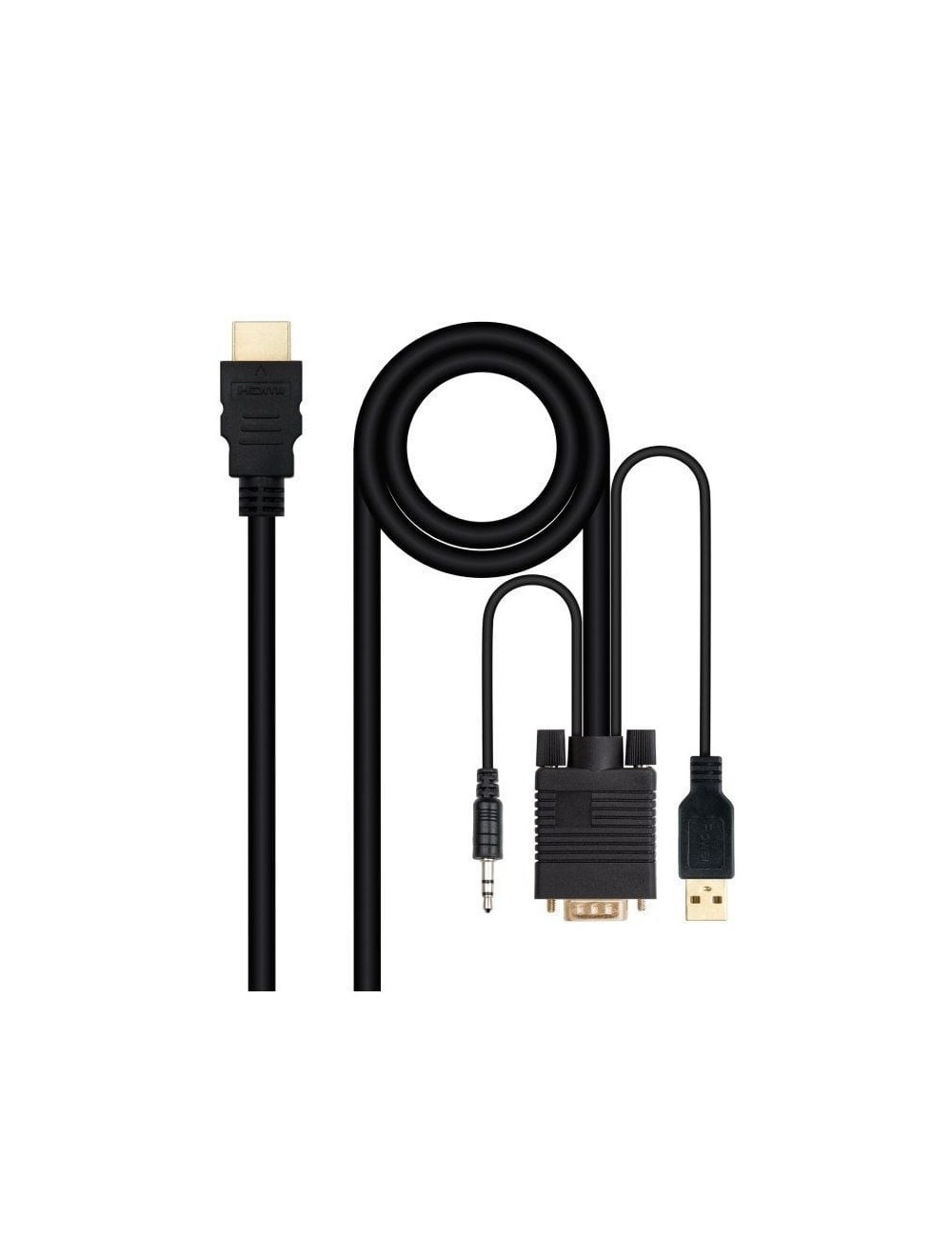 Cable Conversor Nanocable 10.15.4350/ HDMI Macho - VGA Macho - Jack 3.5 Macho - USB Macho/ 1.8m/ Negro
