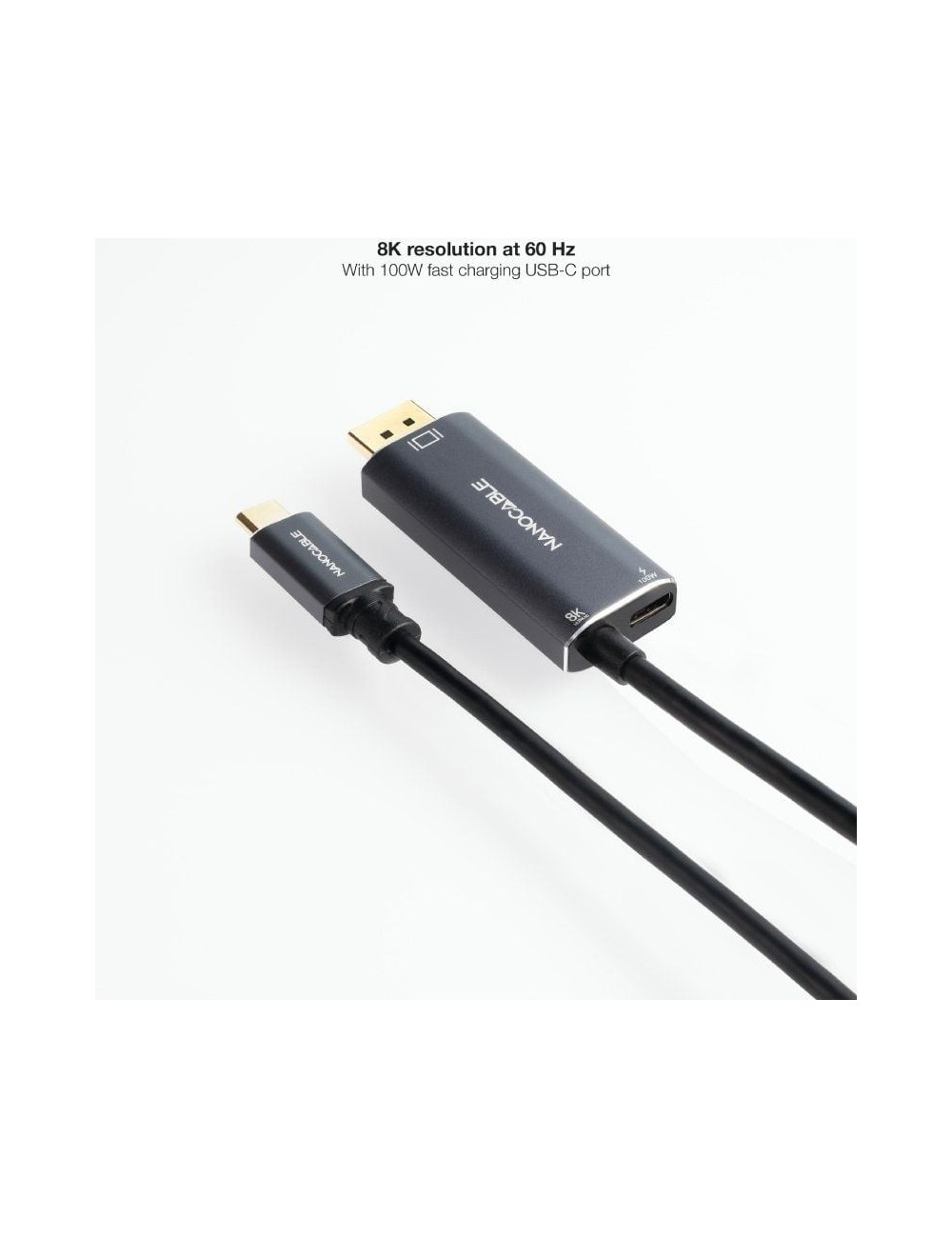 Cable Conversor Nanocable 10.15.5012/ USB Tipo-C Macho - DisplayPort 8K Macho/ USB Tipo-C Hembra/ Hasta 100W/ 1.8m/ Gris