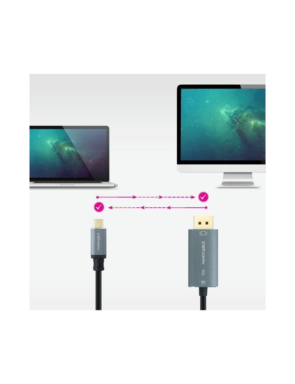 Cable Conversor Nanocable 10.15.5022/ USB Tipo-C Macho - Displayport Macho/ 2m/ Negro