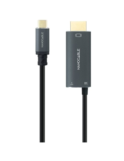 Cable Conversor Nanocable 10.15.5182/ USB Tipo-C Macho - HDMI 8K Macho/ USB Tipo-C Hembra/ Hasta 100W/ 1.8m/ Negro