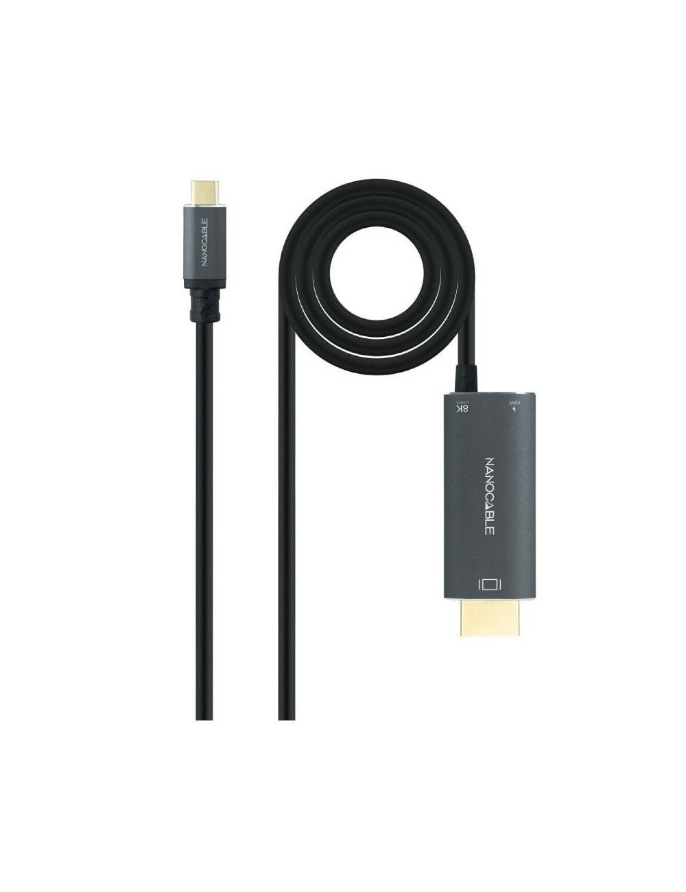 Cable Conversor Nanocable 10.15.5182/ USB Tipo-C Macho - HDMI 8K Macho/ USB Tipo-C Hembra/ Hasta 100W/ 1.8m/ Negro