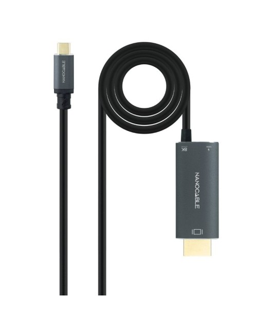 Cable Conversor Nanocable 10.15.5182/ USB Tipo-C Macho - HDMI 8K Macho/ USB Tipo-C Hembra/ Hasta 100W/ 1.8m/ Negro