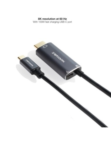 Cable Conversor Nanocable 10.15.5182/ USB Tipo-C Macho - HDMI 8K Macho/ USB Tipo-C Hembra/ Hasta 100W/ 1.8m/ Negro