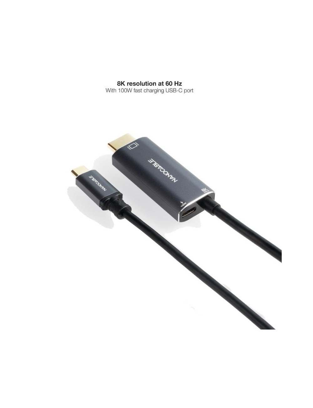 Cable Conversor Nanocable 10.15.5182/ USB Tipo-C Macho - HDMI 8K Macho/ USB Tipo-C Hembra/ Hasta 100W/ 1.8m/ Negro