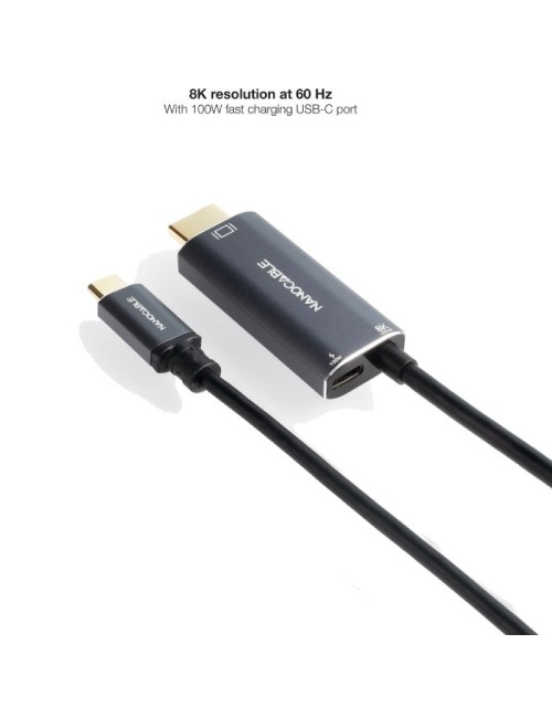 Cable Conversor Nanocable 10.15.5182/ USB Tipo-C Macho - HDMI 8K Macho/ USB Tipo-C Hembra/ Hasta 100W/ 1.8m/ Negro