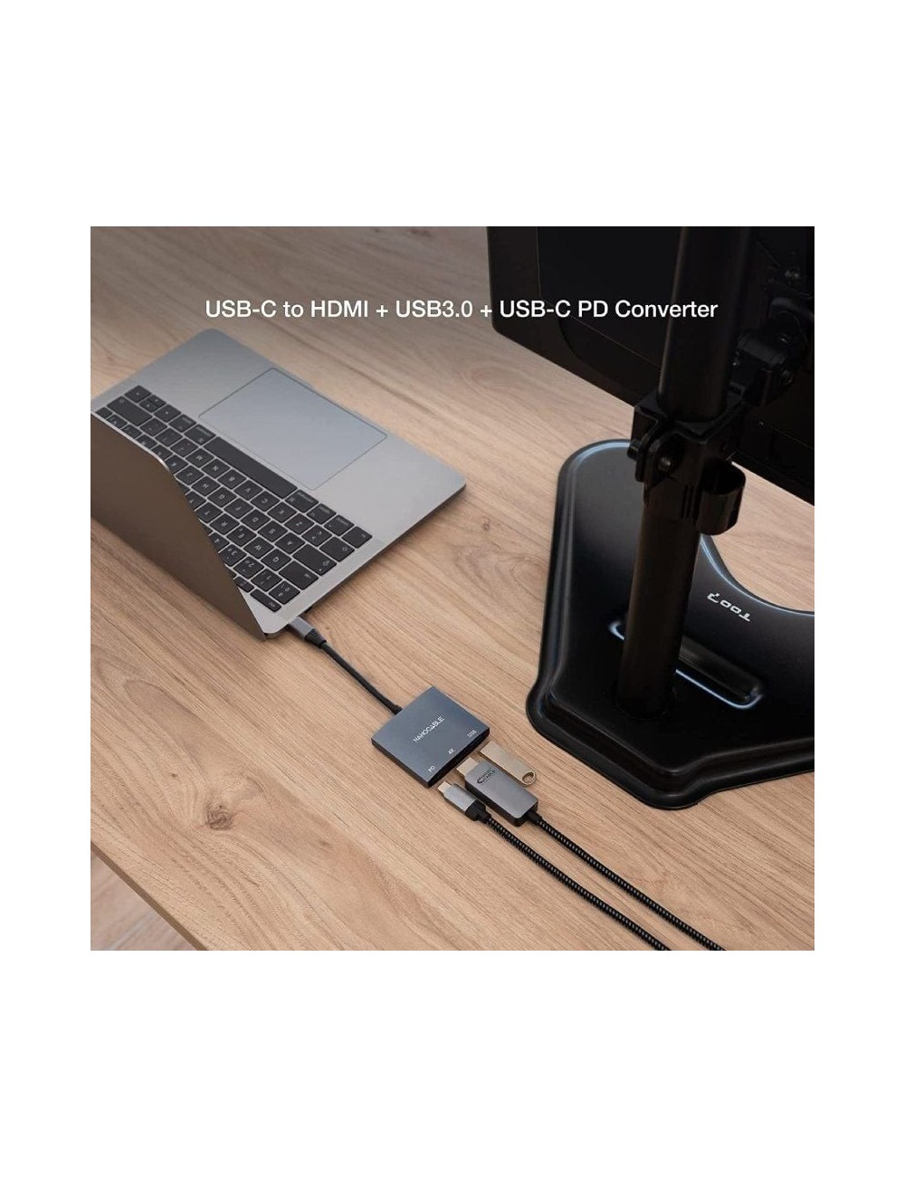 Conversor Nanocable 10.16.4306 USB Tipo-C/ HDMI 4K Hembra - USB Hembra - USB Tipo-C PD/ 15cm/ Gris