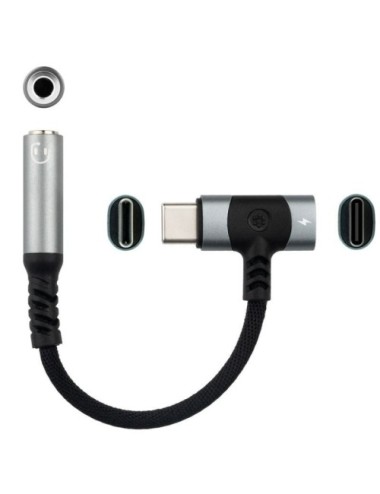 Cable Conversor Audio Nanocable 10.24.1207/ USB Tipo-C Macho - Jack 3.5/ USB Tipo-C Hembra/ 10cm/ Negro