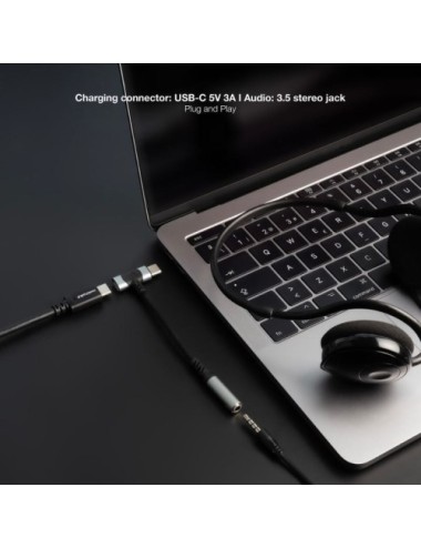 Cable Conversor Audio Nanocable 10.24.1207/ USB Tipo-C Macho - Jack 3.5/ USB Tipo-C Hembra/ 10cm/ Negro