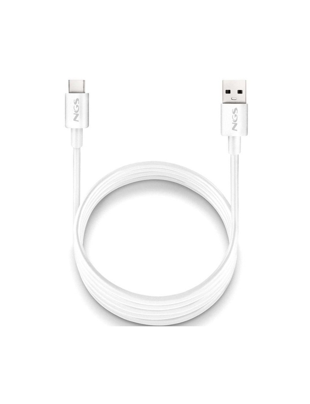 Cable USB 2.0 NGS ZYRO-AC/ USB Macho - USB Tipo-C Macho/ Hasta 15W/ 480Mbps/ 1m/ Blanco