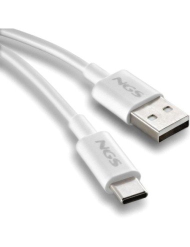 Cable USB 2.0 NGS ZYRO-AC/ USB Macho - USB Tipo-C Macho/ Hasta 15W/ 480Mbps/ 1m/ Blanco
