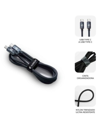 Cable USB 2.0 Tipo-C Subblim Optimus/ USB Tipo-C Macho - USB Tipo-C Macho/ Hasta 60W/ 480Mbps/ 1m/ Negro