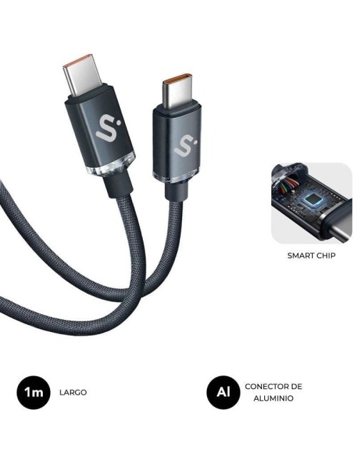 Cable USB 2.0 Tipo-C Subblim Optimus/ USB Tipo-C Macho - USB Tipo-C Macho/ Hasta 60W/ 480Mbps/ 1m/ Negro