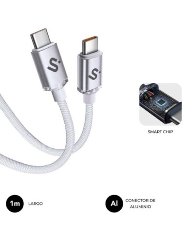 Cable USB 2.0 Tipo-C Subblim Optimus/ USB Tipo-C Macho - USB Tipo-C Macho/ Hasta 60W/ 480Mbps/ 1m/ Blanco
