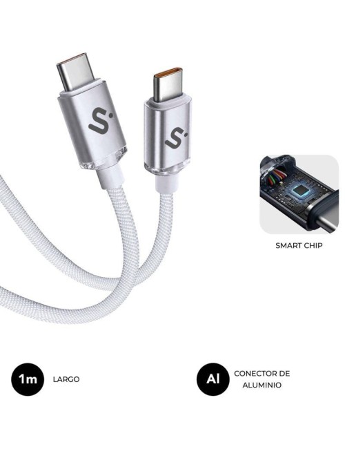 Cable USB 2.0 Tipo-C Subblim Optimus/ USB Tipo-C Macho - USB Tipo-C Macho/ Hasta 60W/ 480Mbps/ 1m/ Blanco