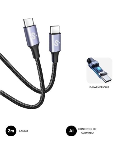 Cable USB 2.0 Tipo-C Subblim Plus/ USB Tipo-C Macho - USB Tipo-C Macho/ Hasta 100W/ 480Mbps/ 1m/ Negro