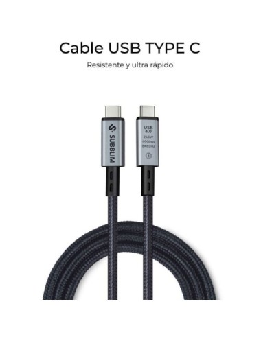 Cable USB 4.0 Tipo-C Subblim Cable High/ USB Tipo-C Macho - USB Tipo-C Macho/ Hasta 240W/ 40Gbps 1.5m/ Negro