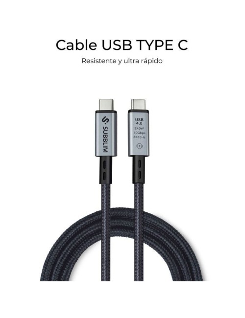 Cable USB 4.0 Tipo-C Subblim Cable High/ USB Tipo-C Macho - USB Tipo-C Macho/ Hasta 240W/ 40Gbps 1.5m/ Negro