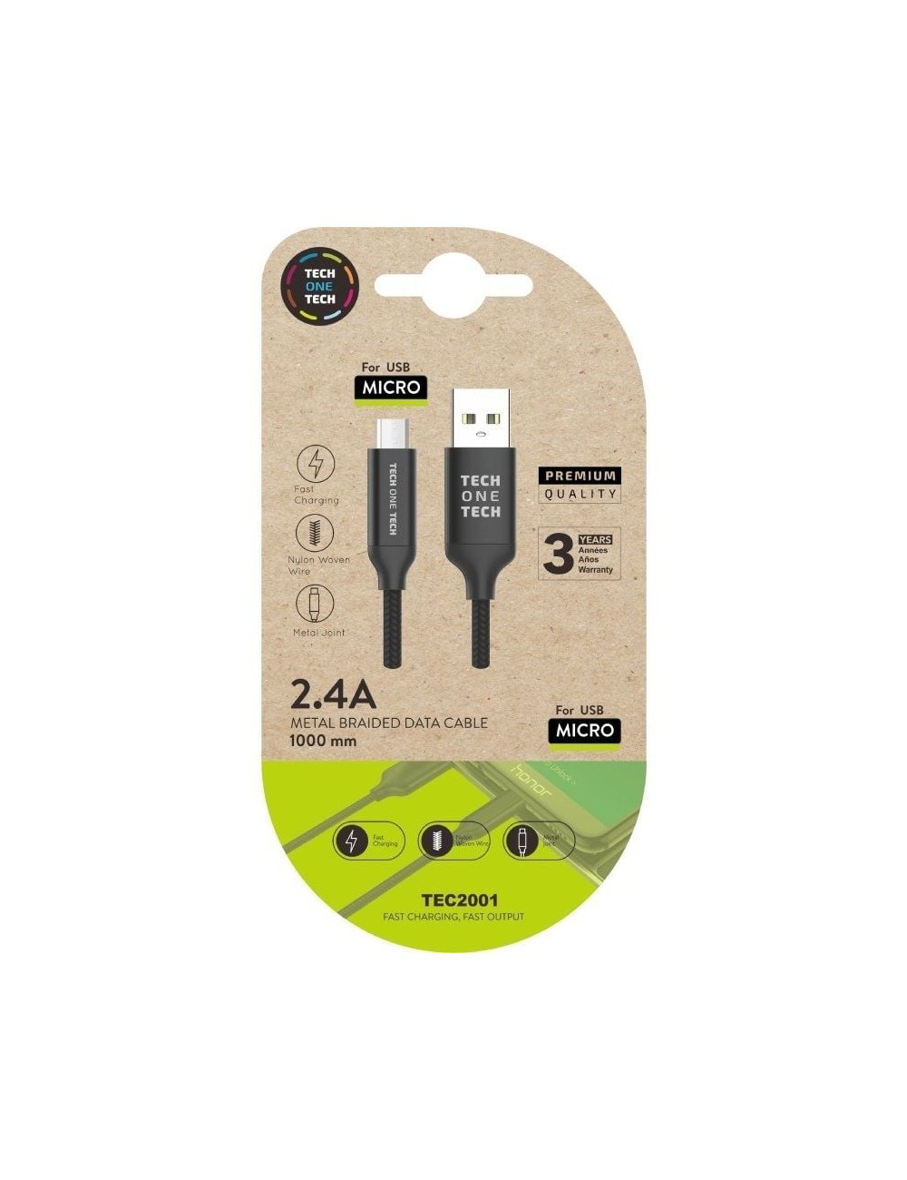 Cable USB 2.0 Tech One Tech TEC2001/ USB Macho - MicroUSB Macho/ 1m/ Negro