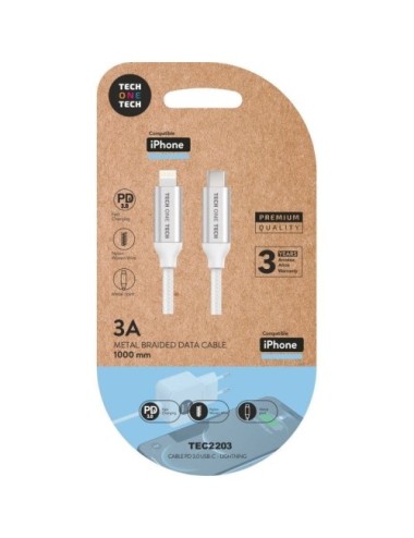 Cable USB Tipo-C Lightning Tech One Tech TEC2203/ Lightning Macho - USB Tipo-C Macho/ Hasta 20W/ 480Mbps/ 1m/ Blanco