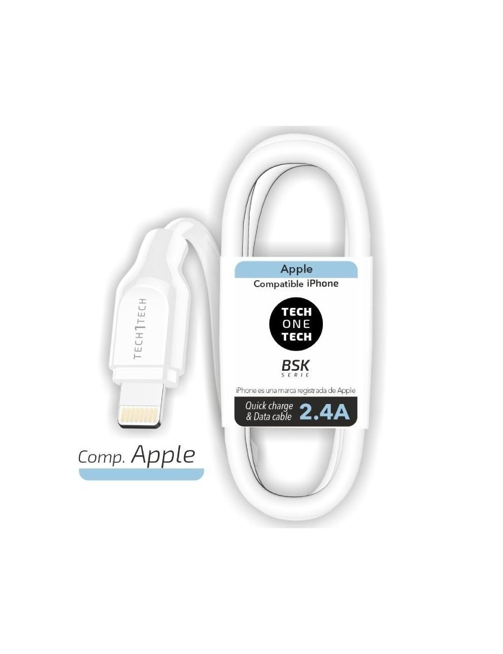 Cable USB 2.0 Lightning Tech One Tech TEC2902/ Lightning Macho - USB Macho/ 1m/ Blanco