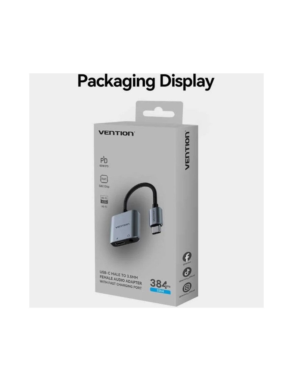 Adaptador Audio Vention BIGHA/ USB Tipo-C Macho - Jack 3.5 Hembra/ USB Tipo-C PD Hembra/ Gris