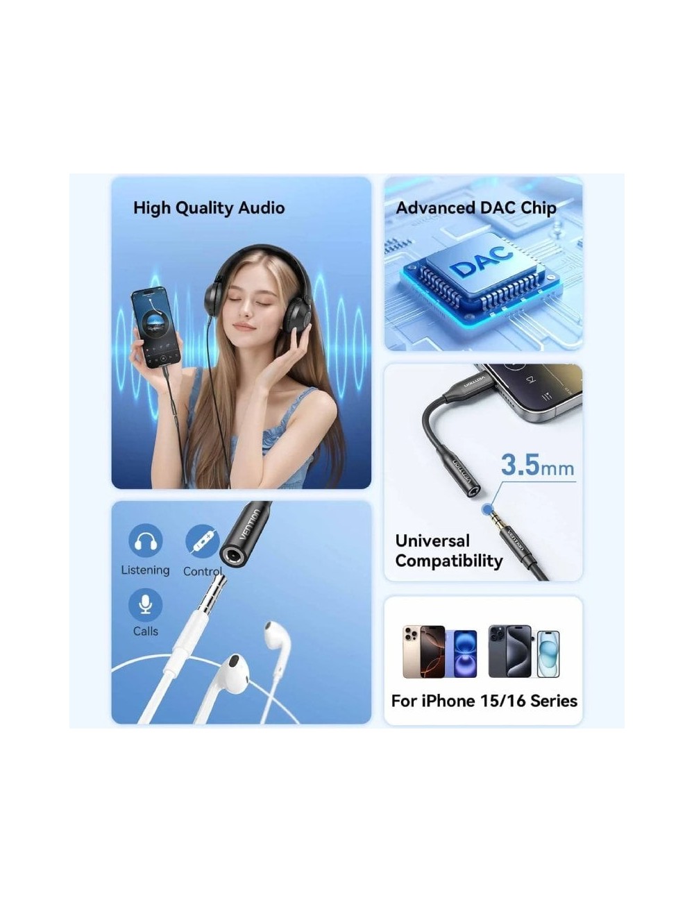 Adaptador Audio Vention BIIBA/ Jack 3.5 Hembra - USB Tipo-C Macho/ 10cm/ Negro