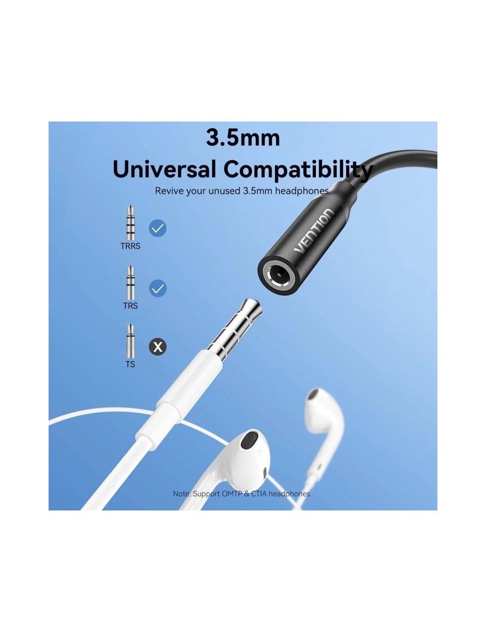 Adaptador Audio Vention BIIBA/ Jack 3.5 Hembra - USB Tipo-C Macho/ 10cm/ Negro