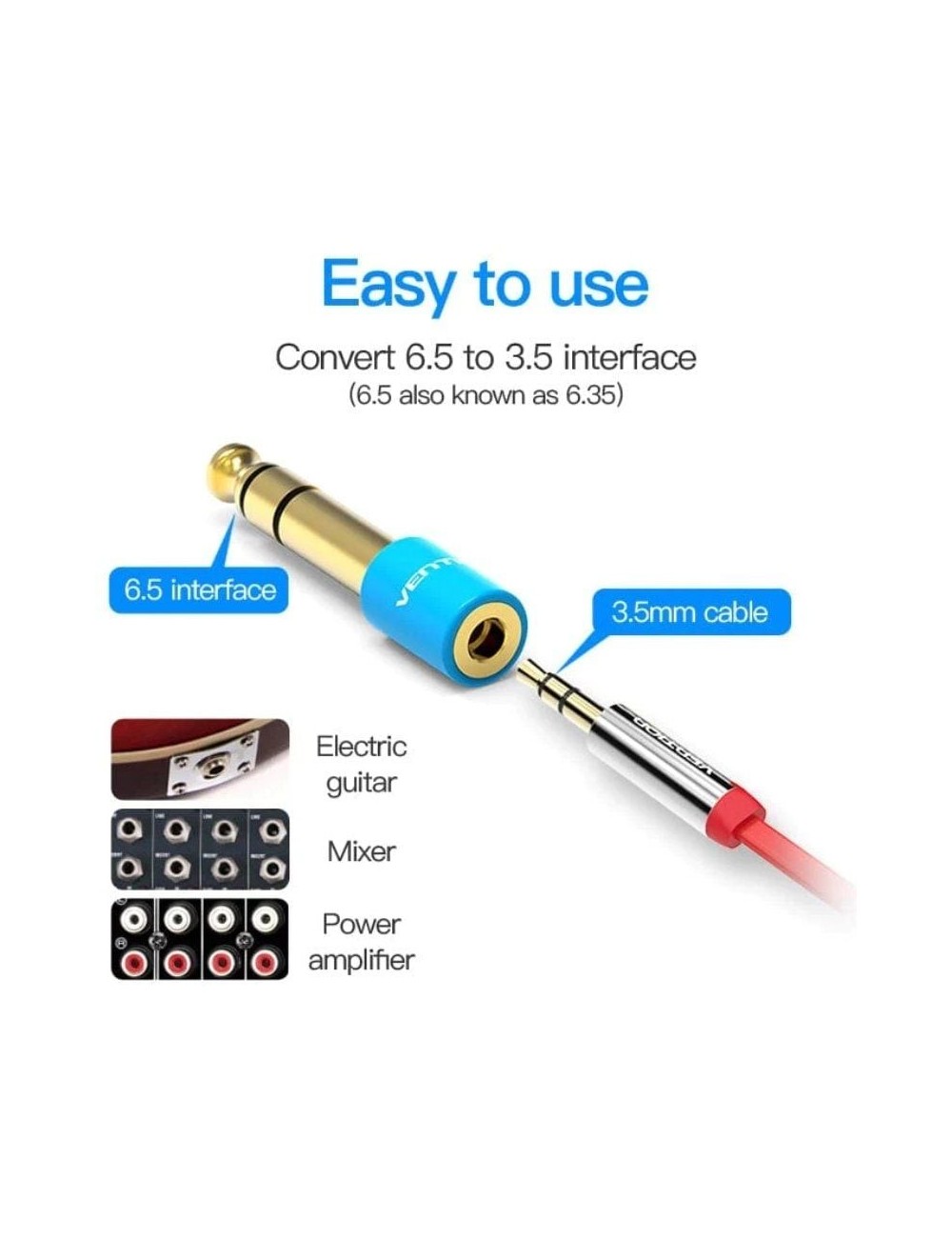 Adaptador Jack Vention VAB-S01-L/ Jack 6.5 Macho - Jack 3.5 Hembra/ Azul