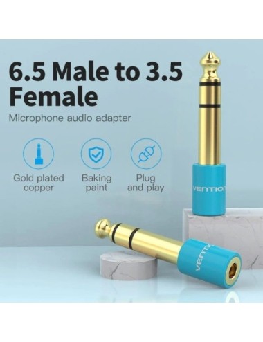 Adaptador Jack Vention VAB-S01-L/ Jack 6.5 Macho - Jack 3.5 Hembra/ Azul