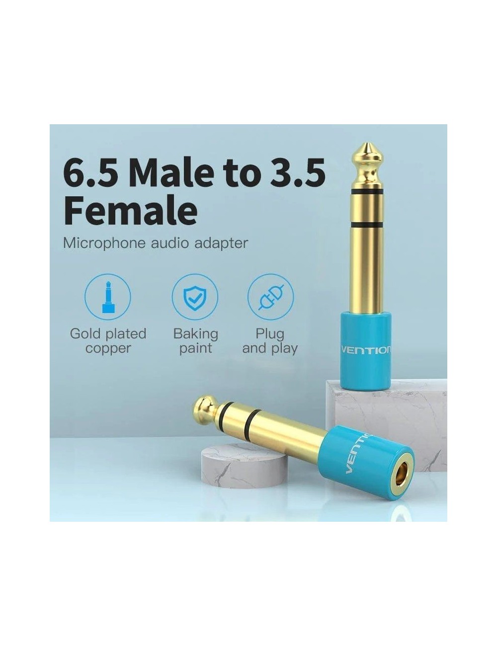Adaptador Jack Vention VAB-S01-L/ Jack 6.5 Macho - Jack 3.5 Hembra/ Azul
