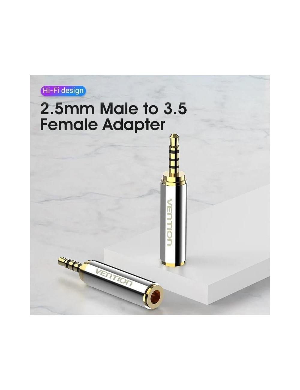 Adaptador Jack Vention VAB-S02/ Jack 2.5 Macho - Jack 3.5 Hembra/ Plata