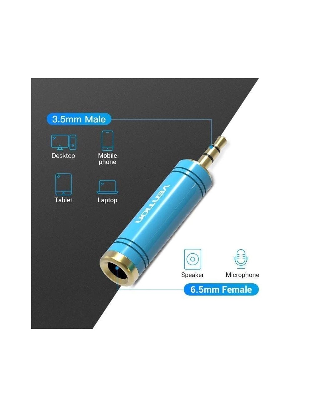 Adaptador Jack Vention VAB-S04-L/ Jack 3.5 Macho - Jack 6.5 Hembra/ Azul
