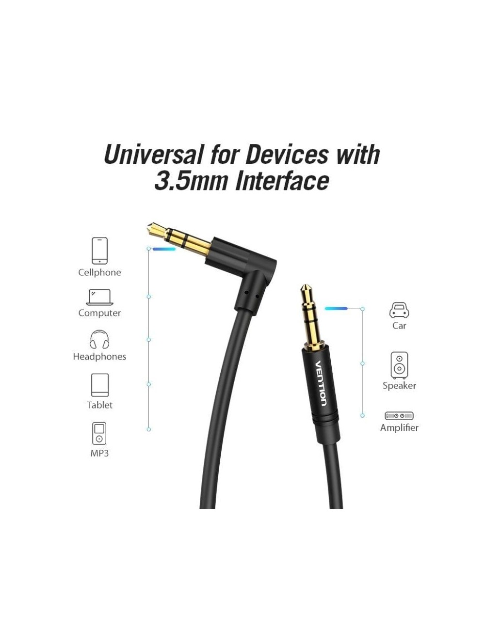 Cable Estéreo Vention BAKBF-T/ Jack 3.5 Macho - Jack 3.5 Macho/ 1m/ Negro