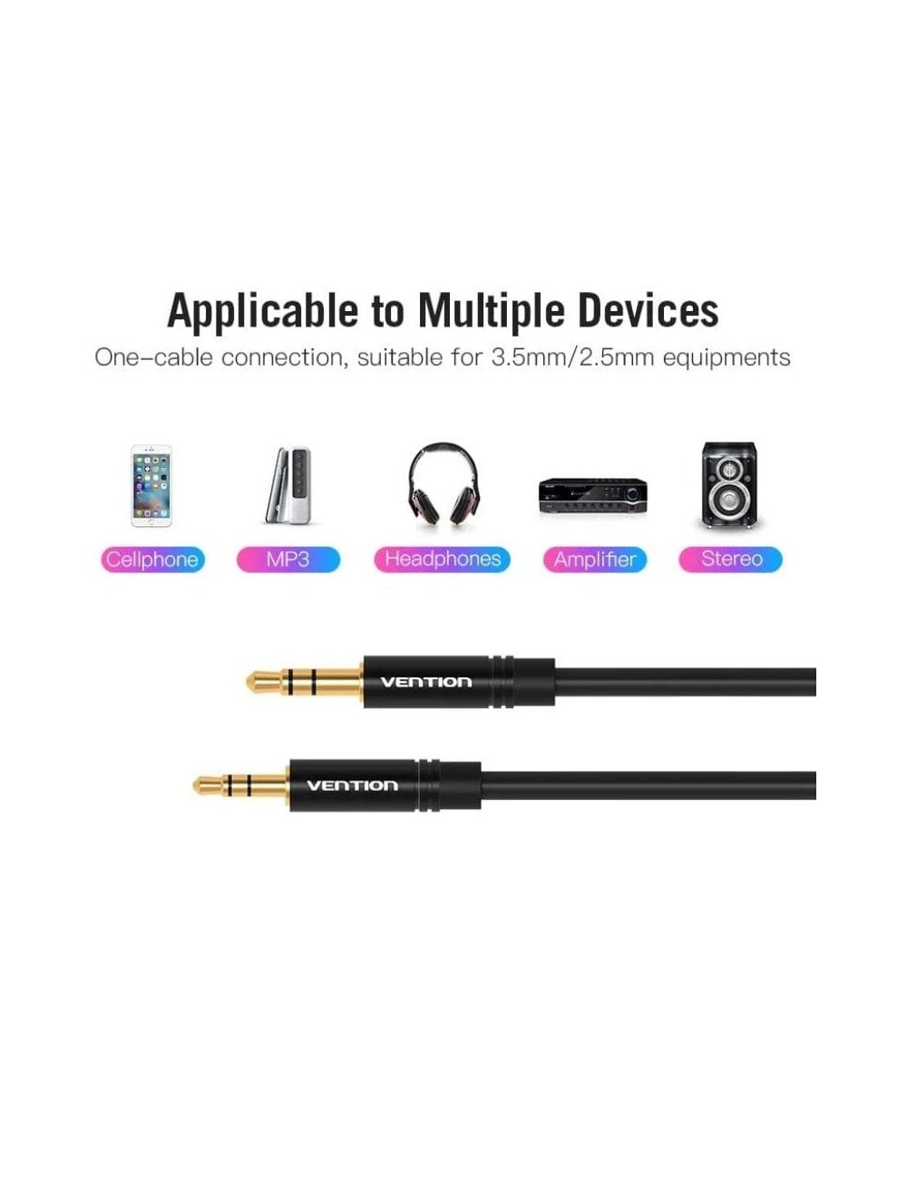 Cable Estéreo Vention BALBD/ Jack 3.5 Macho - Jack 2.5 Hembra/ 50cm/ Negro