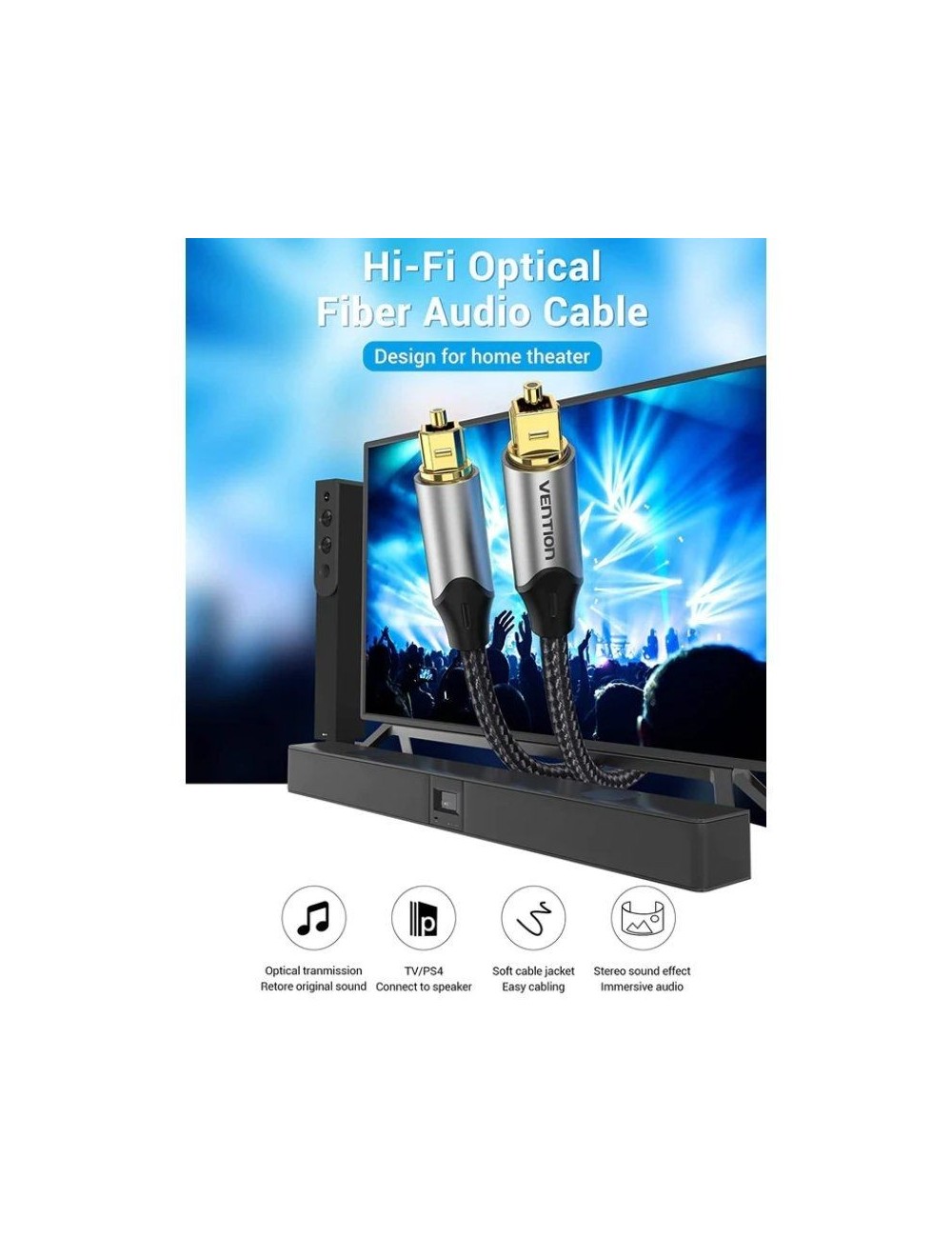 Cable de Audio de Fibra óptica Vention BAVHF/ 1m/ Gris