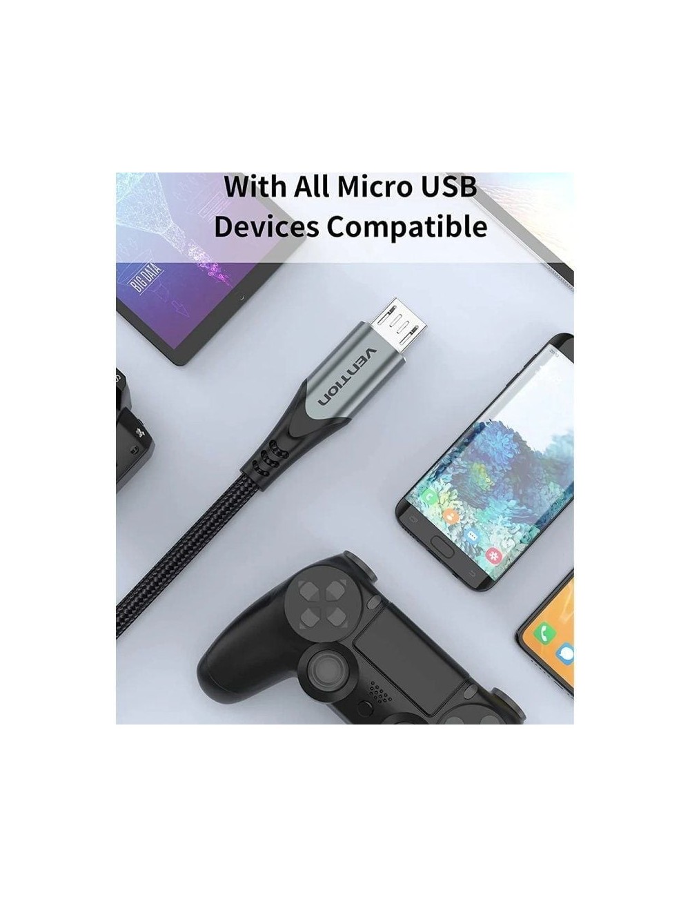 Cable USB 2.0 Vention COAHH/ microUSB Macho - USB Macho/ 480Mbps/ 2m/ Gris