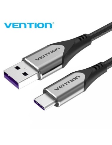 Cable USB 2.0 Tipo-C Vention COFHH/ USB Tipo-C Macho - USB Macho/ Hasta 100W/ 480Mbps/ 2m/ Gris