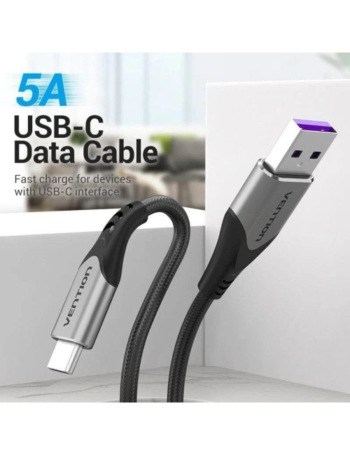 Cable USB 2.0 Tipo-C Vention COFHH/ USB Tipo-C Macho - USB Macho/ Hasta 100W/ 480Mbps/ 2m/ Gris