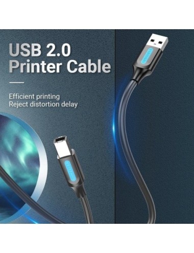 Cable USB 2.0 Impresora Vention COQBG/ USB Tipo-B Macho - USB Macho/ 480Mbps/ 1.5m/ Negro