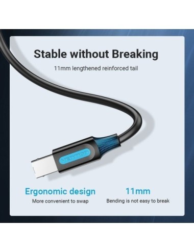 Cable USB 2.0 Impresora Vention COQBG/ USB Tipo-B Macho - USB Macho/ 480Mbps/ 1.5m/ Negro