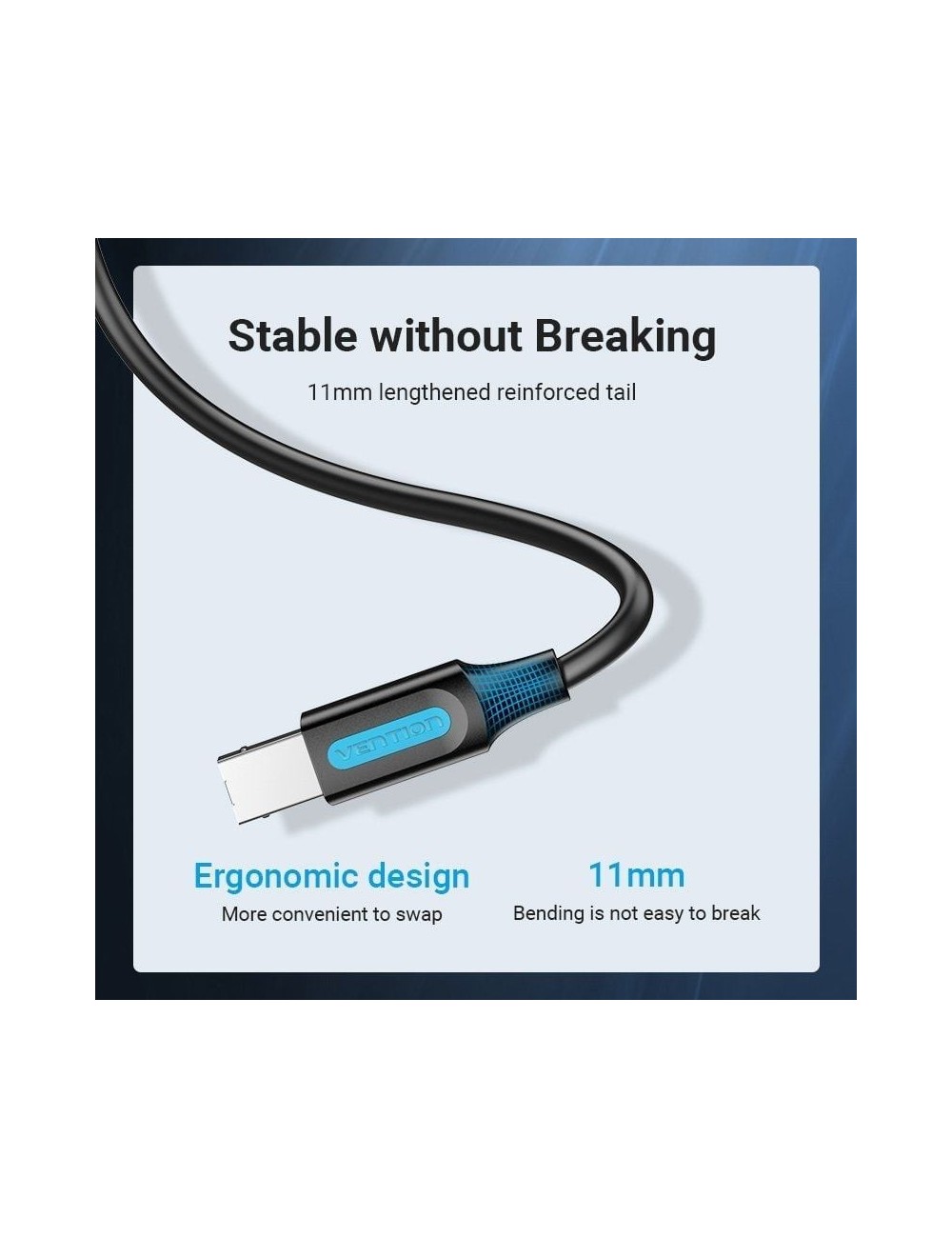 Cable USB 2.0 Impresora Vention COQBI/ USB Tipo-B Macho - USB Macho/ 480Mbps/ 3m/ Negro
