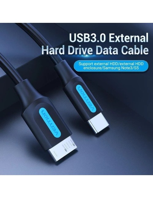 Cable USB 3.0 Vention CQABD/ microUSB Macho - USB Tipo-C Macho/ 5Gbps/ 50cm/ Negro