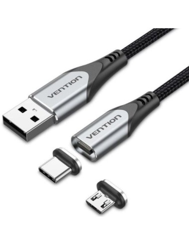 Cable de Carga Magnético USB Tipo-C con Adaptador MicroUSB Vention CQMHD/ MicroUSB Macho - USB Tipo-C Macho/ USB Macho/ Hasta 60