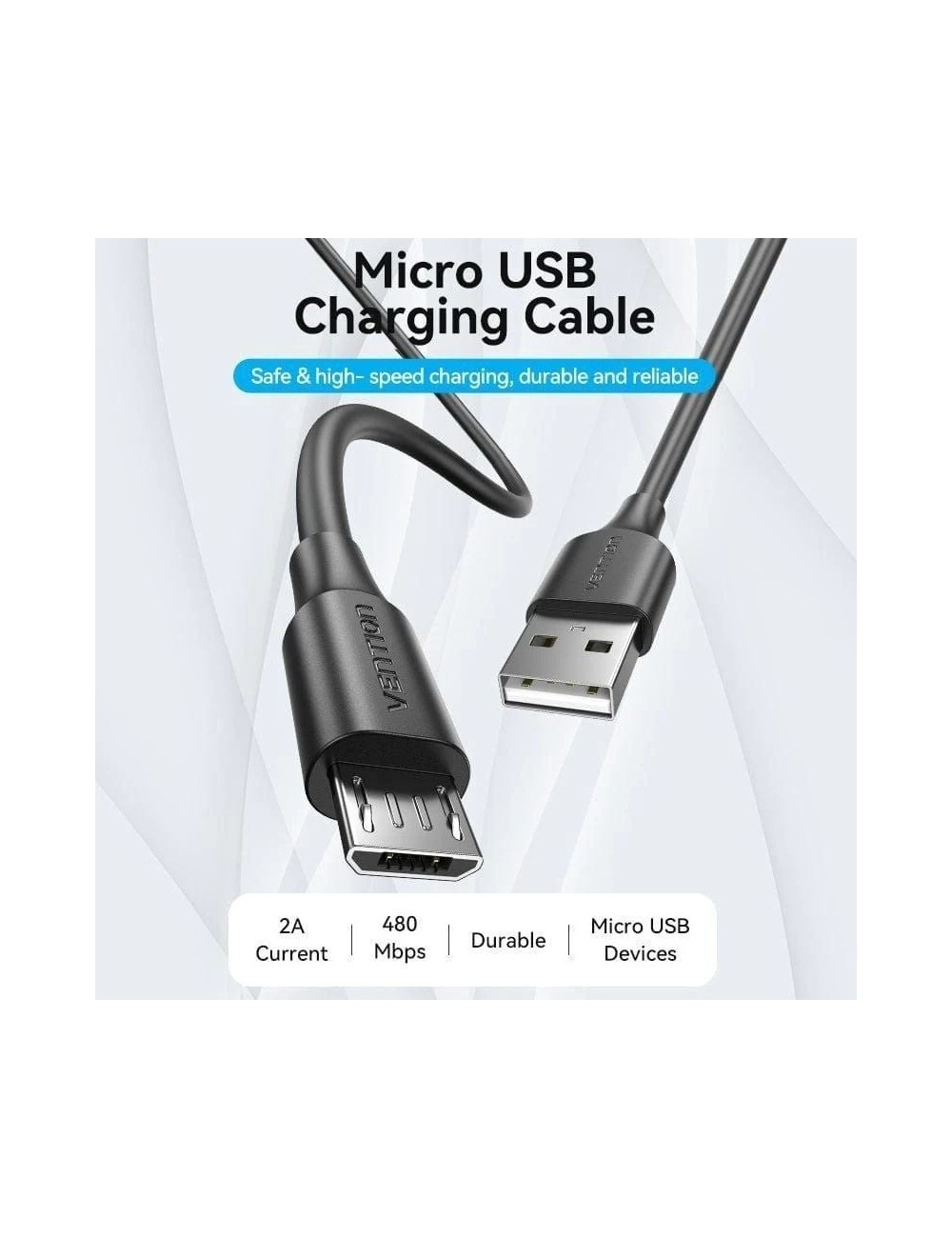 Cable USB 2.0 Vention CTIBF/ USB Macho - MicroUSB Macho/ 480Mbps/ 1m/ Negro